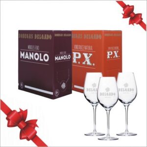 Pack Box 3 Litros Vino Fino Manolo + Box 3 Litros P.X. + 3 Copas Bodegas Delgado